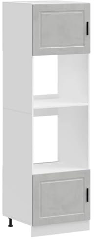 vidaXL oven cabinets 2 pcs - concrete grey engineered wood with adjustable feet, space-saving design 60x57x207 cm for kitchen storage