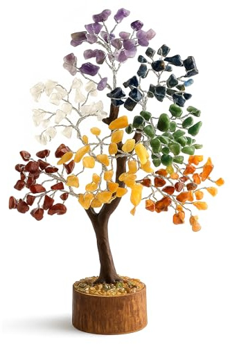 Zenith Gaia Edelsteinbaum - Kristallbaum Glücksbaum mit Echten Steinen - 7 Chakra Baum für Energieausgleich, Harmonischer Heilstein Baum, Deko Edelstein Baum für Meditation und Heilung - Steinbaum