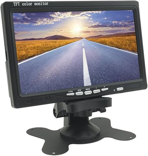 SQUADO Monitor LCD TFT 7 Pollici, Display a Colori, 2 Ingressi Video RCA, Supporto Regolabile, per Videosorveglianza
