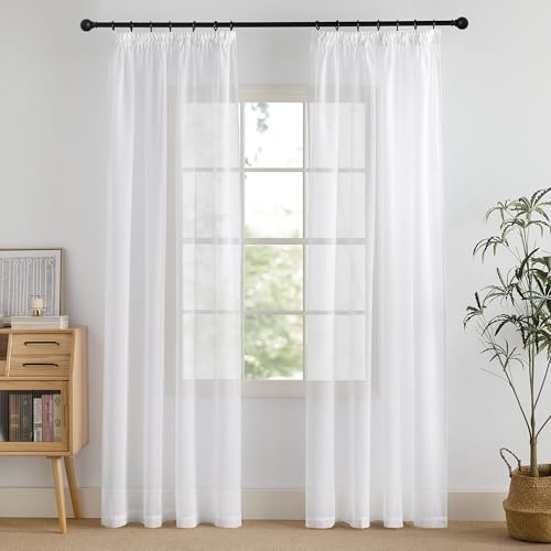 PONY DANCE Gardiner med spets och genomskinliga fönstergardiner för vardagsrum sovrum barnrum vardagsrum dekoration voile gardiner genomskinliga fönstergardiner 140 B x 230 H cm (2 paneler) vit