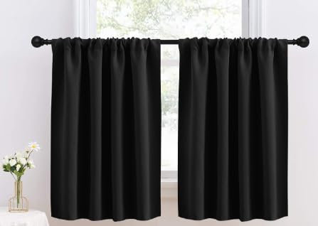 Marjoramy Scheibengardinen Blickdicht 2er Set – Bistrogardine Leinenoptik H 45 x B 132 cm, Kurze Gardinen für Küche Fenster Wohnwagen, Moderne Fenstergardinen Vorhang für Landhausstil