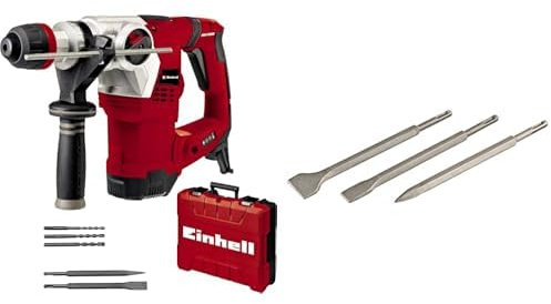 Einhell Martillo perforador TE-RH 32 4F Kit (1250 W, 5 J, perforación + perforación con impacto + cincelado con/sin fijación, incl. maletín E-Box, 3 brocas, 2 cinceles) + Set de cinceles SDS