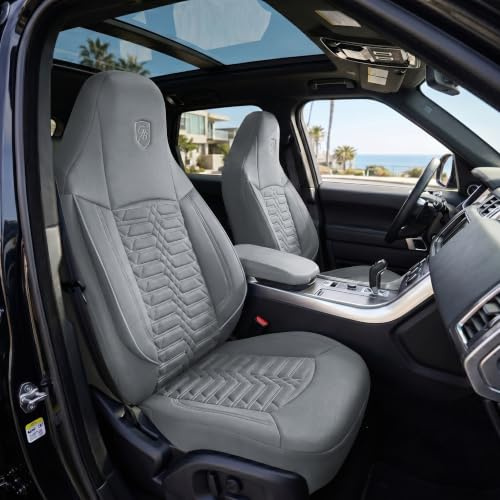 GIOVANNI BUTTI Coprisedili universali per auto e SUV – Premium Coprisedili anteriori auto in tessuto Lacoste, colore grigio, compatibile con airbag, coprisedile e protezione per auto, set coprisedili