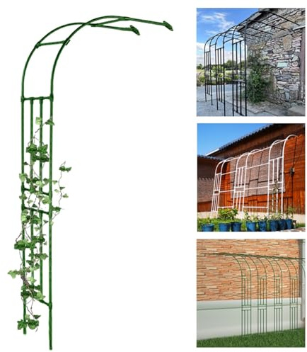 Sturdy Green Iron Arbor Trellis - Wall-Mounted Arch for Climbing Plants, Roses & Grapevines, Half-Sided Metal Garden Arch, 60x240x40cm
