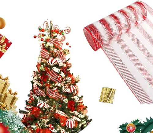 Sapin de Guirlande,Décorations de fête de, Décoration De Fête De Mariage, Décoration de Guirlande,Ruban métallique doré26x910CM (Rouge)