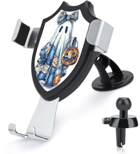 Jubonexis Mignon Halloween fantôme citrouille seau bleu denim voiture support support téléphone support triangle clip base grille d'aération téléphone portable voiture accessoires automobile pour