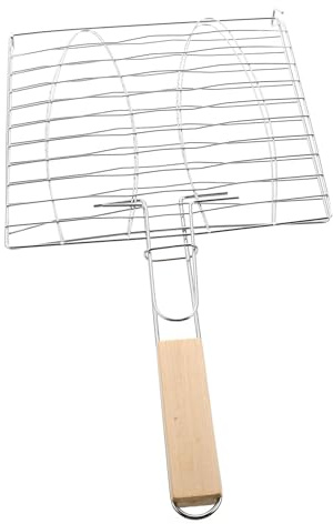 Abaodam Parrilla de Malla de Hierro y Madera Mango Cómodo y Fácil de Limpiar para Carne y Pescado Adecuado para Picnic y Actividades al Aire Libre