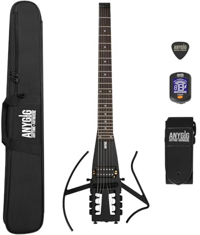 Anygig - Guitarra eléctrica de viaje ultraligera con diapasón de palisandro de 64 cm, color negro