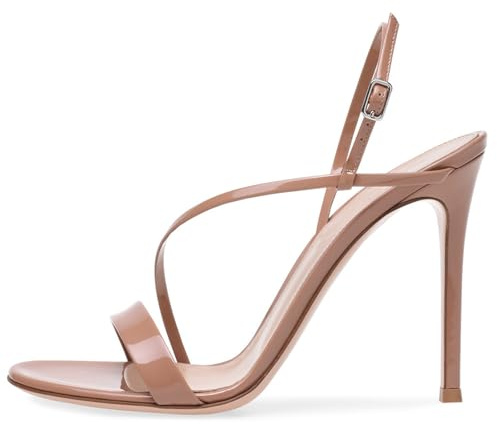 Wtharosa Sandaler Ultra High Stiletto 12 cm Kvinnor Lackerat Läder Öppen Tå Korsband Ankelrem Resort Kvällar Klackar Semester Kväll och Lyx Middag Strand, Aprikos, 45 EU