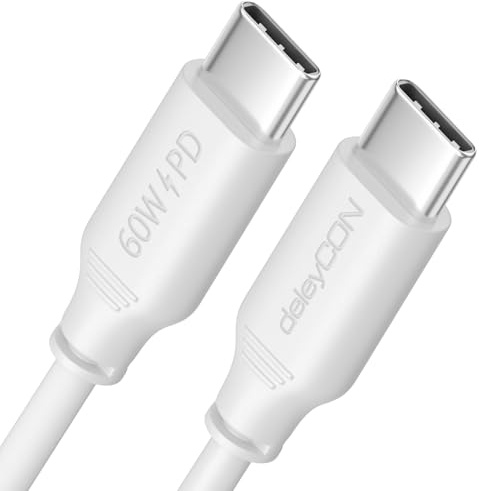 deleyCON 1m Cavo USB C PD3.0 (60W Ricarica Rapida) Cavo Ricarica per iPhone 16 15 Pro Max Samsung Galaxy S25 S24 S23 S22 Pixel iPad Pro MacBook Air Tablet Switch PS5 - Bianco