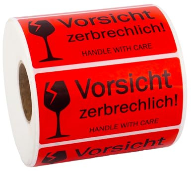 1000 Stück Vorsicht zerbrechlich Aufkleber 100x50mm Selbstklebend Fragile Stickers Vorsicht zerbrechlich Handle with Care Warnhinweis Aufkleber für Pakete, Kartons, Transport, Lagerung
