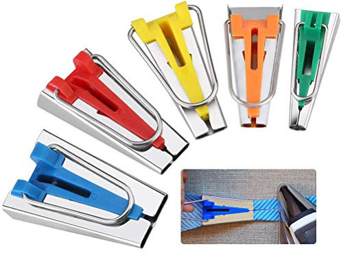 FOCCTS 5 Stück Schrägbandformer Schrägband Werkzeug für Nähen Stoffklammern Größen erhältlich 6mm 9mm 12mm 18mm 25mm Tape Maker Set Edelstahl Nähen Zubehöre Handbuch DIY Patchwork Kit
