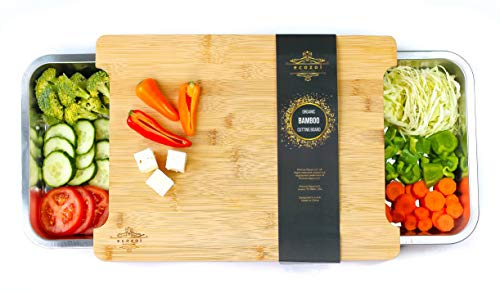 Bamboo Cutting Board by Ecozoi with 2 Slide Out Drawers. Keep Meal Prep Organized With Organic Bamboo Wooden Chopping Station. Non-Slip Butcher Block with Juice Groove for Easy Cleaning