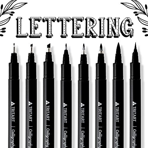 Tritart Kalligraphie Stifte - Calligraphy Stifte - Kalligraphie Set inkl. 8x Kaligraphiestift - Handlettering Brushpen - Schönschreibstift - Fineliner und Malstifte in Schwarz