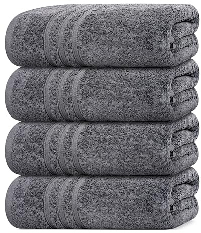 Tens Towels Pack of 4 Soft Bath Towels, 100% Cotton, 27 x 54 Inches, Lightweight & Quick-Dry, Ideal for Daily Bathroom Use, Practical & Comfortable, Dark Grey