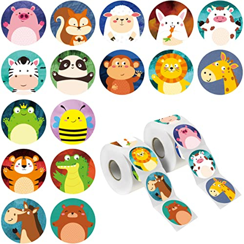 Hebayy 600 Round Animal Stickers, Adorable Incentive Stickers in 16 Designs Cute Labels Gifts for Kids Teacher Reward Motivational with Peroration Line (Each Measures 1.5 in Diameter)