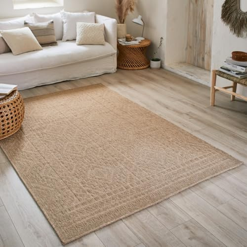 Tapis Boho Naturel en Jute - Pour Salon, Chambre à coucher, Couloir - ExtRieur, Couleur Naturel (60x90 cm, 8729 Beige)