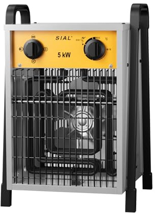 SIAL Calefactor 5000 W, 400V - Radiador Electrico - Calentador Industrial - 3 Niveles de Calor - Termostato & Protección Contra Sobrecarga - Ventilador de Calefacción Para Uso Interior y Exterior