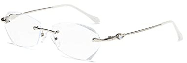 TERAISE Rahmenlose Lesebrille für Frauen mit Blauem Licht Blocking, Mode Diamantschnitt Rimless Brillen