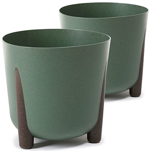 Tymar Blumentopf mit Füßen, 2er-Pack, Runde Form, Übertopf ((2pack) EcoGrün, ø 26 cm)
