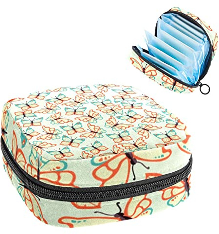 Damenbinden Aufbewahrungstasche, Period Kit Tasche für Schule, Menstruationstasse Tasche, Damenbinden Pads Organizer Tasche, Flache Schmetterlinge Schwarm Fliegendes Muster