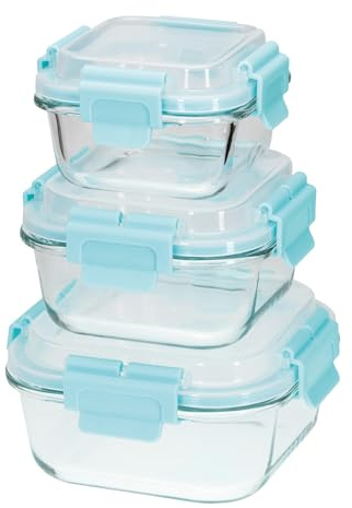 TRANQUIL TOWN® Glass Food Storage Containers – 6 Piece Set (320 ml, 520 ml, 800 ml) – Airtight BPA-Free Lids – Oven, Microwave & Freezer Safe – Borosilicate Glass Meal Prep Containers