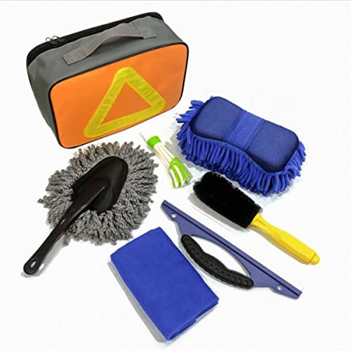 Autowaschbürsten-Set, 7er-Pack Autopflegebürsten-Set, Einschließlich: Autoreinigungsblock, Handtuch, Luftauslassbürste, Reifenbürste, Kleine Bürste, Wischbrett, Handtasche