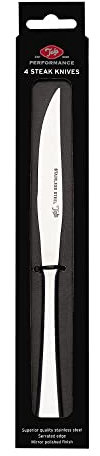 Tala Performance Set of 4 Stainless Steel Steak Knives, Sharp Serrated Edge, Rust and Stain Resistant, Non-Slip Grip, Dishwasher Safe with a Mirror Polish Dishwasher Safe with a Mirror Polish Finish