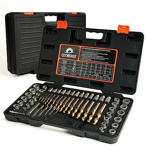 Coobeast Lot de 62 extracteurs de vis avec foret à gauche, kit d'extraction de boulons très résistant, facile à retirer pour écrous cassés, vis dénudées avec étui portable