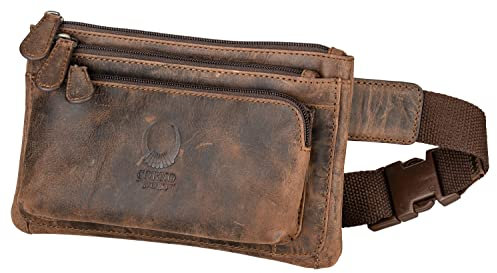 Corno d´Oro Handgefertigte Moderne Bauchtasche Damen und Herren aus Premium Echt Leder Vintage I Crossbody Bag Breiter Schultergurt I Gürteltasche 3 Fächer mit Reißverschluss braun