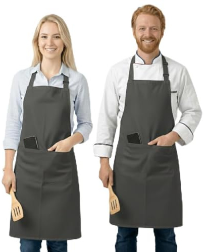 LivinEase Grembiuli da cucina da uomo - Grembiuli da cucina da donna - Grembiuli con pettorina regolabili in confezione da 2 - Grembiuli (Black, Pack of 2)
