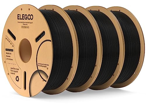 ELEGOO PLA Filament 1.75mm, 3D Drucker Filament PLA Schwarz 4KG | Maßgenauigkeit +/- 0,02mm, 1kg Pappspule (2.2lbs), Sauber Gewickelte, Vakuumverpackung für Meisten FDM 3D Drucker