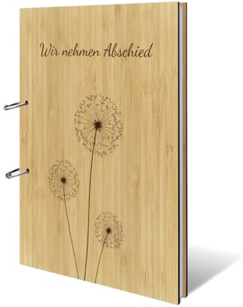 Kondolenzbuch Gästebuch echtes Holz DIN A4 Buch - Pusteblume - mit 72 Blatt / 144 Seiten Naturpapier Weiß