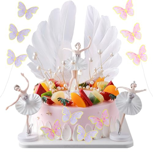 Décoration Ballerine pour Gâteau d'Anniversaire - 27 Pièces avec Papillon, Figurines, Couronne et Ailes d'Ange pour Noël Party