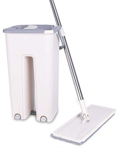 TESUGN Wischmopp Set mit Eimer, Bodenwischer mit Teleskopstiel, 10 Mikrofaserpad und Eimer mit Zwei Kammern, feucht und trocken,schnell und reinigungsstark
