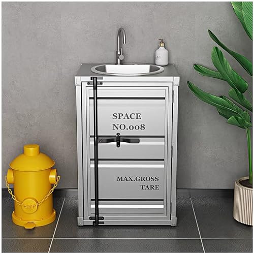ZTGL Badmöbel Set Waschtisch Badezimmerschrank Standwaschbecken aus Handgefertigte Iron Art Container Waschbecken Mit Edelstahlhahn Waschplatz Badezimmer Toilette,Silber,50x45x85cm