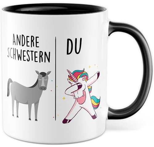 Tasse Schwester Geschenk Andere Schwestern - Du, Kaffeetasse Geschwister Geschenk für Frauen Kind, Geschenkidee Frau Schwester Geburtstag Weihnachten Familie Kaffee-Becher (Weiß/Schwarz)