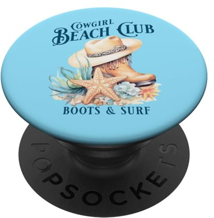 Cowgirl Surf Club, Coastal Boots On The Beach, Beach Cowgirl PopSockets Adhesive PopGrip