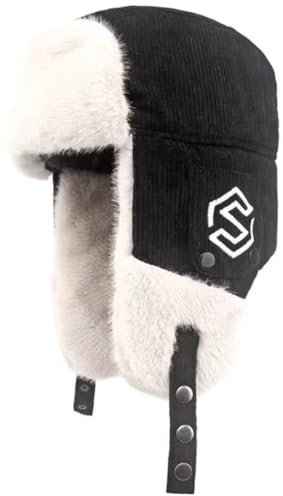 QI YUAN Fliegermützen Damen Winter Hut Trapper Hat Warm Fellmütze mit Ohrenklappen (DE/NL/SE/PL, Numerisch, 56, 58, Schwarz)