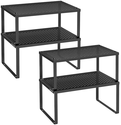 SONGMICS Scaffale Portaspezie, Set di 4 Organizzatori da Cucina Espandibili, Scaffale da Cucina Impilabile, Metallo, Nero Inchiostro KCS006B01