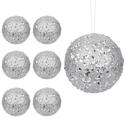 Hollyone Grandi palline per albero di Natale da 10 cm, con glitter, set di 6 palline per albero di Natale con corda, infrangibili, decorazioni natalizie per feste, decorazioni natalizie