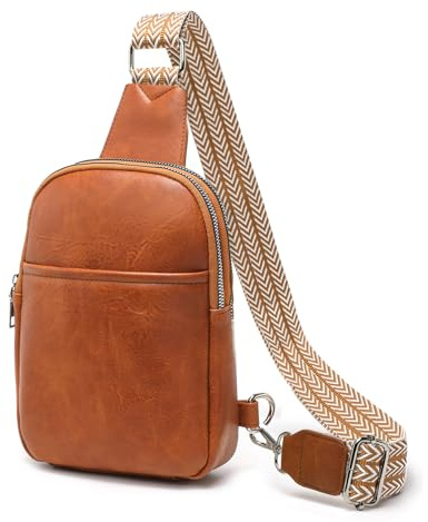 Miss Lulu Cross body Bag Women Anti Theft Sling Bag Chest Bag Shoulder Bag with Guitar Strap PU Leather Travel (Brown)