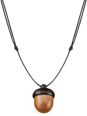 BlackAmazement Halskette mit Holz Anhänger Eichel Behälter braun rotbraun Damen Herren