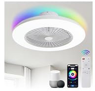 Breezary Bladeless Ceiling Fan with Light, 22 Inch Low Profile Ceiling Fan, Smart RGB Ceiling Fans with Remote Control by Alexa/Google Assistant/APP Control