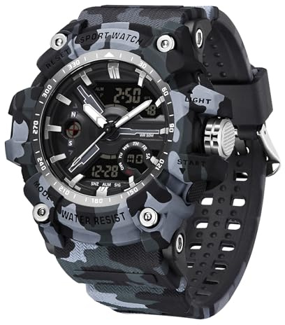 findtime Orologio militare da uomo militare, orologio tattico per sport all'aria aperta, digitale, 5 ATM, impermeabile, per ragazzi e uomini, nero, verde, orologio digitale, cronografo, orologio