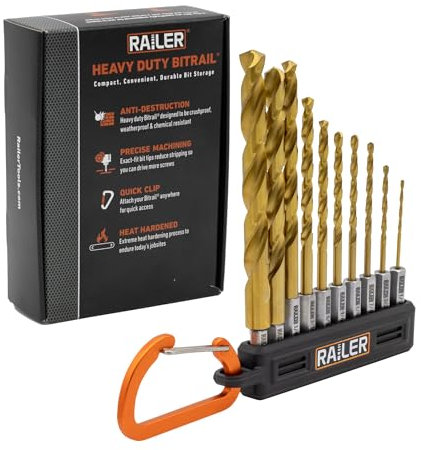 Allen Wrench Drill Bit Set - Railer High Speed Titanium 10pc Hex Shank Drill Bit Set for Impact Driver w/Bit Holder. Multi-Purpose Drill Bits for Metal, Wood, PVC. Brocas para Madera