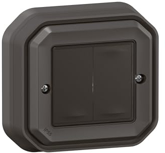 LEGRAND, Plexo New 069836L Double interrupteur intelligent connecté pour pièces humides, émetteur mural, interrupteur marche/arrêt, technologie sans batterie, application Home + Control, IP55 - IK07
