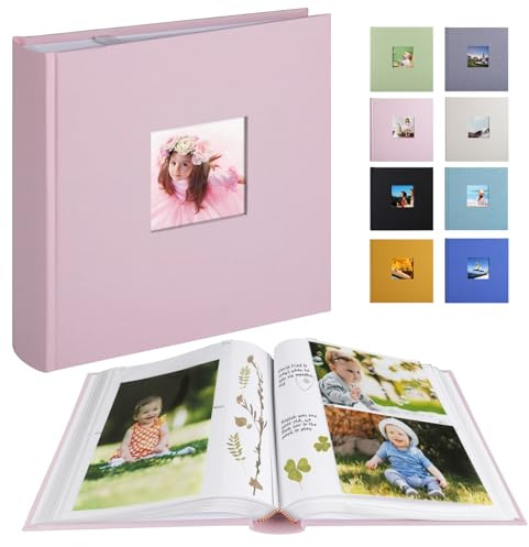 1DOT2 Leinen Fotoalbum Einsteckalbum, Klassisches Rosa | 100 Seiten, Fasst 200 Fotos 10x15 horizontal, Fasst 100 Fotos 13x18 vertikal, Klein