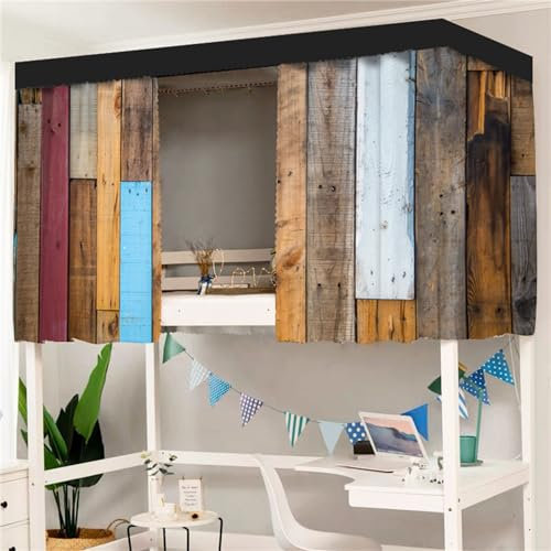 Treer 3D Bettvorhang Hochbett Etagenbett, Blackout Vorhänge Staubdicht Betthimmel Hochbett Etagenbett Kinder Bettzelt Schlafsaal Bettvorhänge für Kinderzimmer (1.2x2M,Holzmaserung 11)
