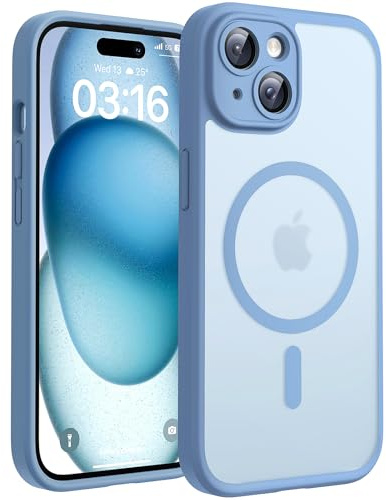 TOCOL für iPhone 15 Hülle, Kompatibel mit MagSafe, Matt Hellblau | Eingebauter Magnetring, Vollständiger Kameraschutz, Militärschutz Stoßfest Kratzfest Haltbarkeit, Durchscheinend Rückseite